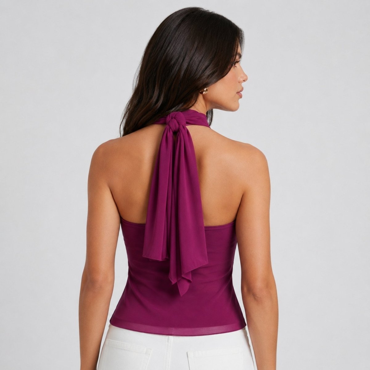 Women's ruffle halter top | sleeveless cascading blouse for formal wear