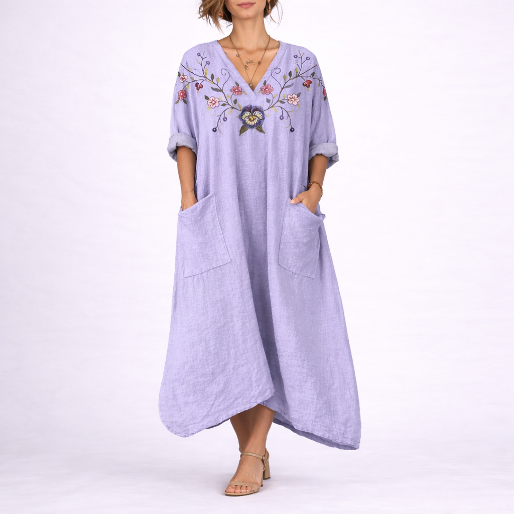 Printed V-Neck Maxi Kaftan Dress