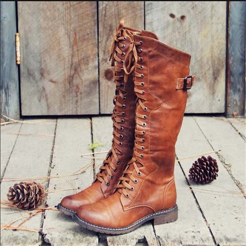 Women's Riding Boots Lace Up Knee High Design Casual Everyday Wear