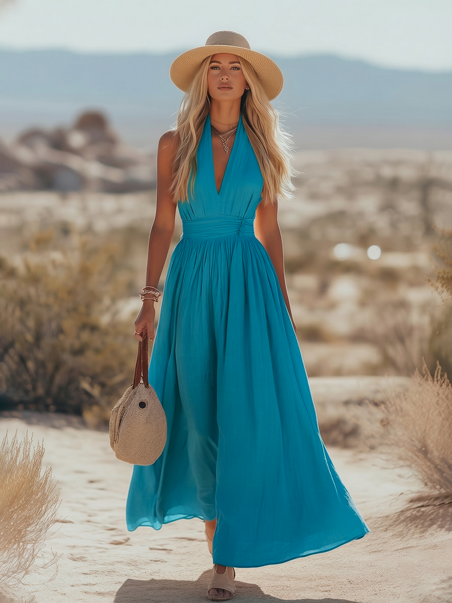 Elegant women's maxi dress halter style