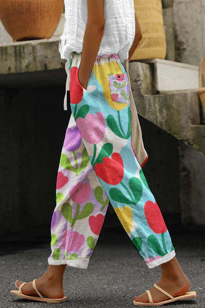 Printed Wide Leg Elastic Waist Pants