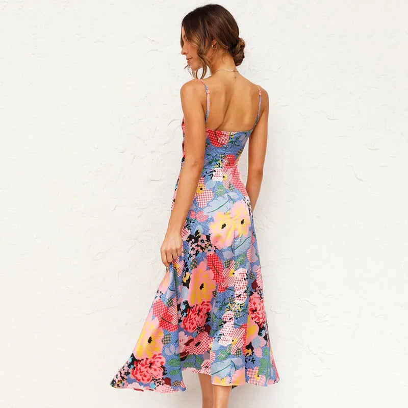 Tie-strap open back maxi dress | Floral summer vacation gown