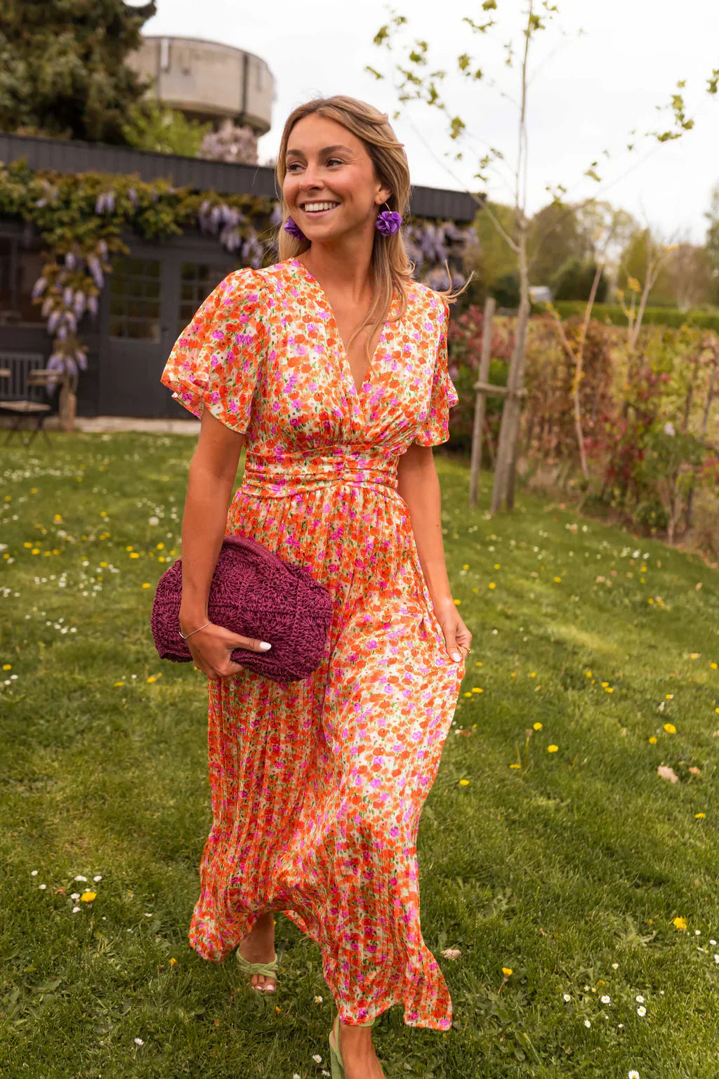 Floral Print V-Neck Maxi Dress