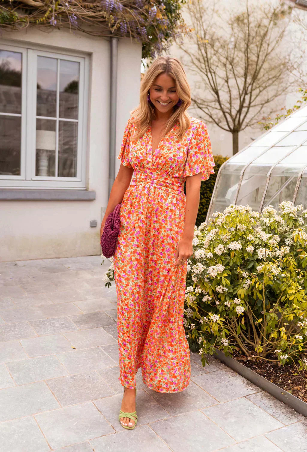 Floral Print V-Neck Maxi Dress