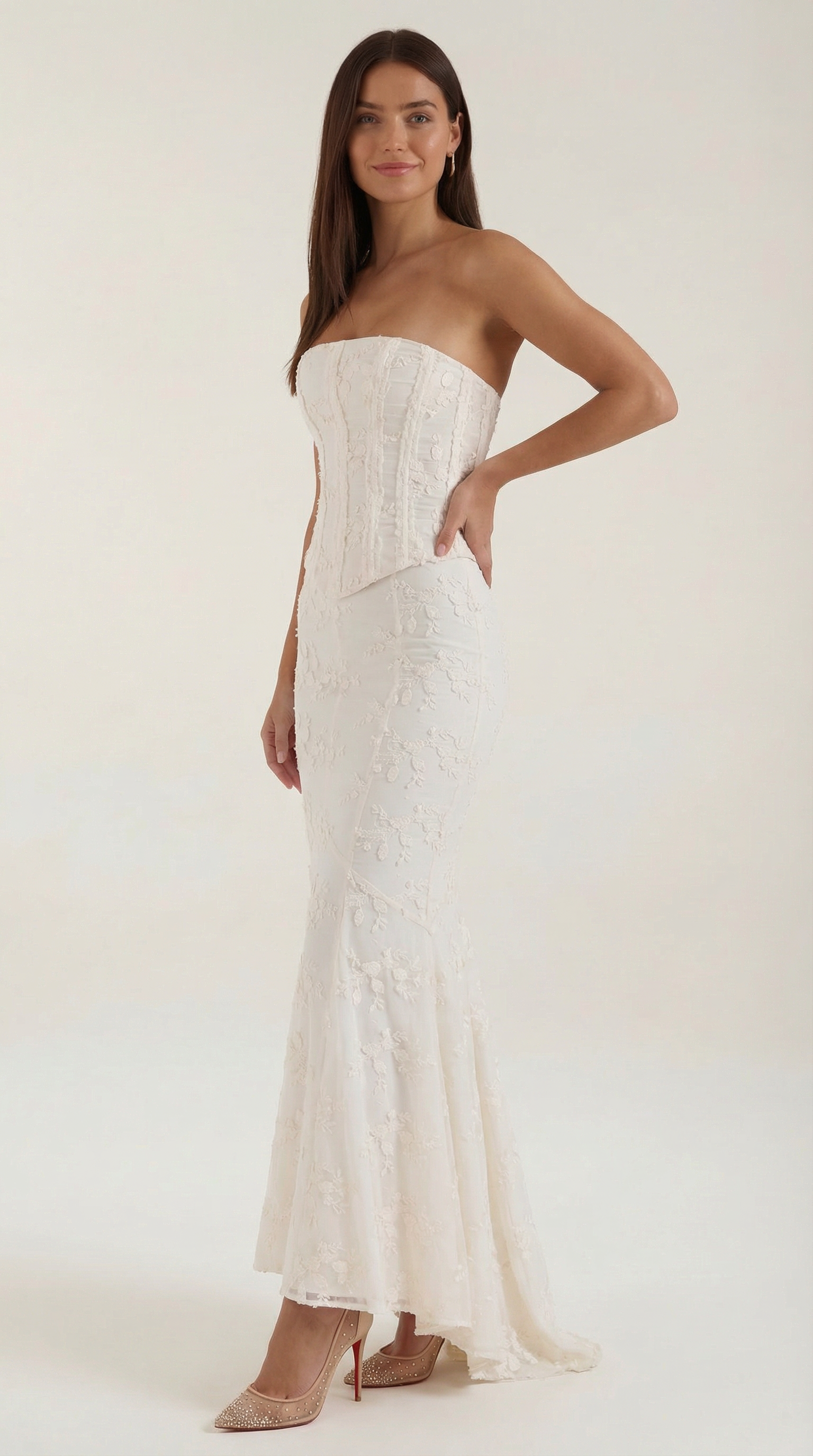 Strapless Lace Corset Maxi Dresses