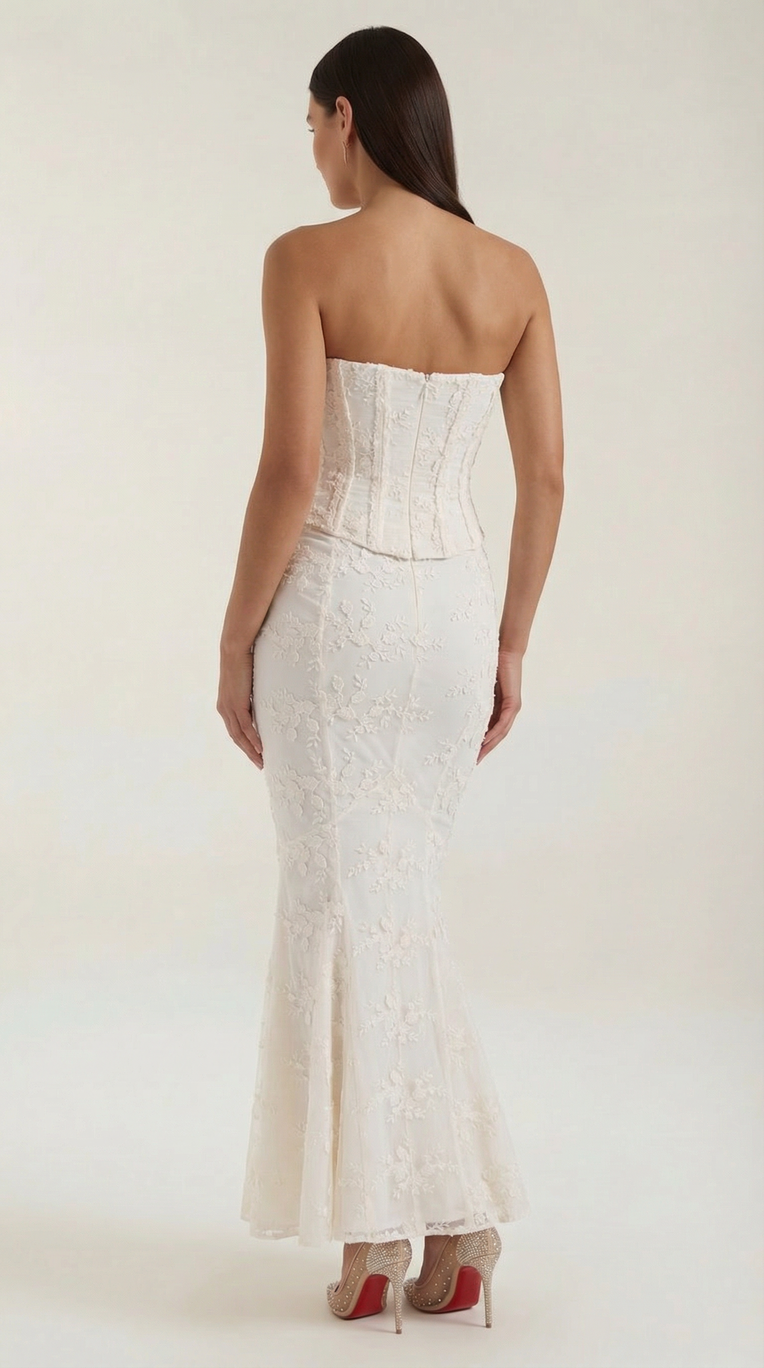 Strapless Lace Corset Maxi Dresses