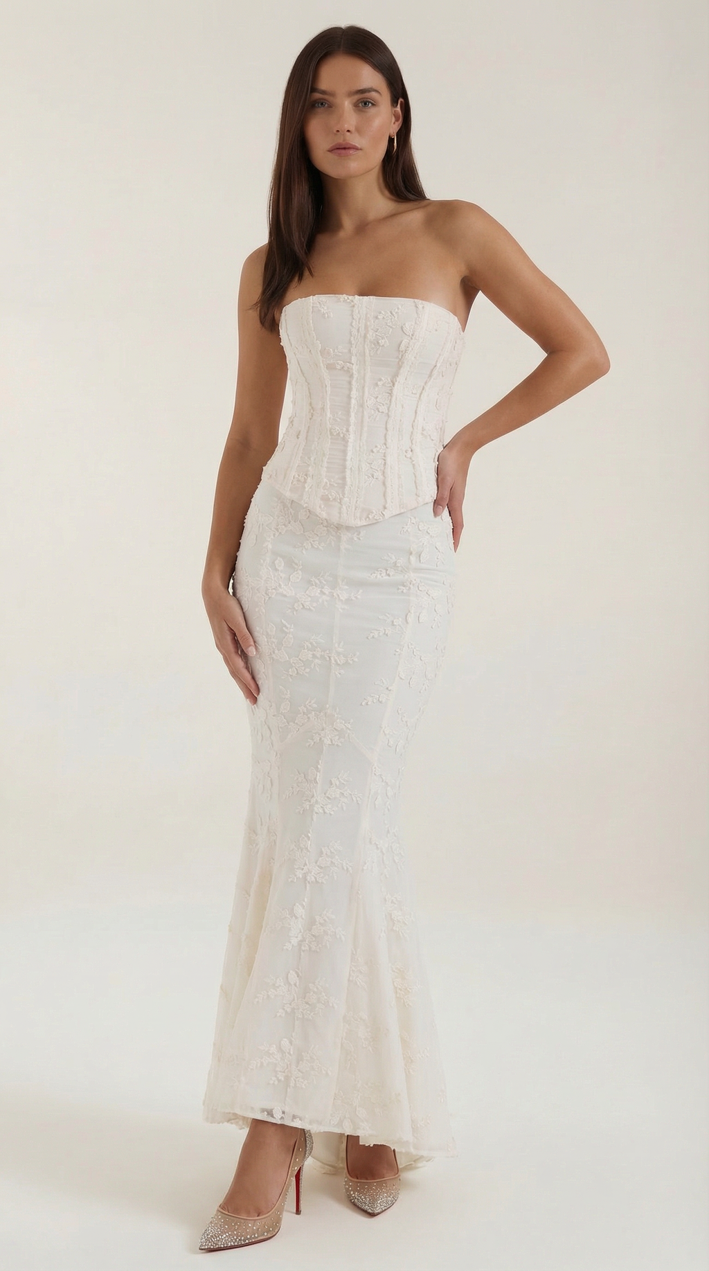 Strapless Lace Corset Maxi Dresses