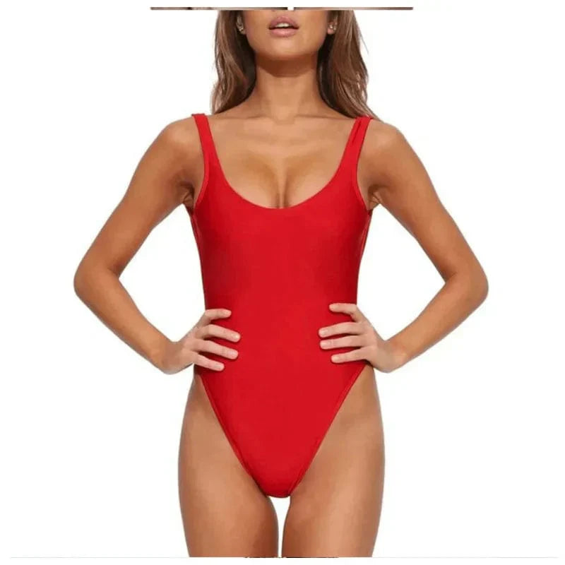 Scoop Neck Open Back One Piece Swimsuit
