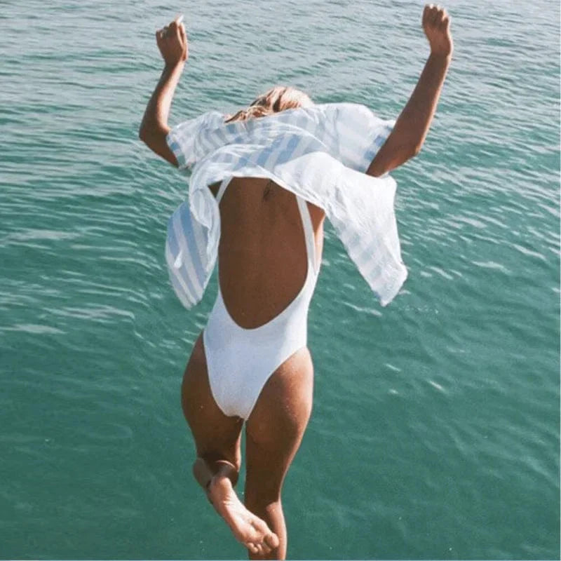 Scoop Neck Open Back One Piece Swimsuit