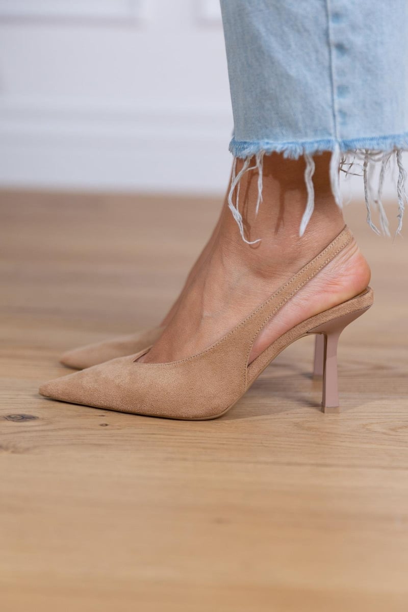 Women's suede slingbacks — pointed toe kitten heels | formal office wear