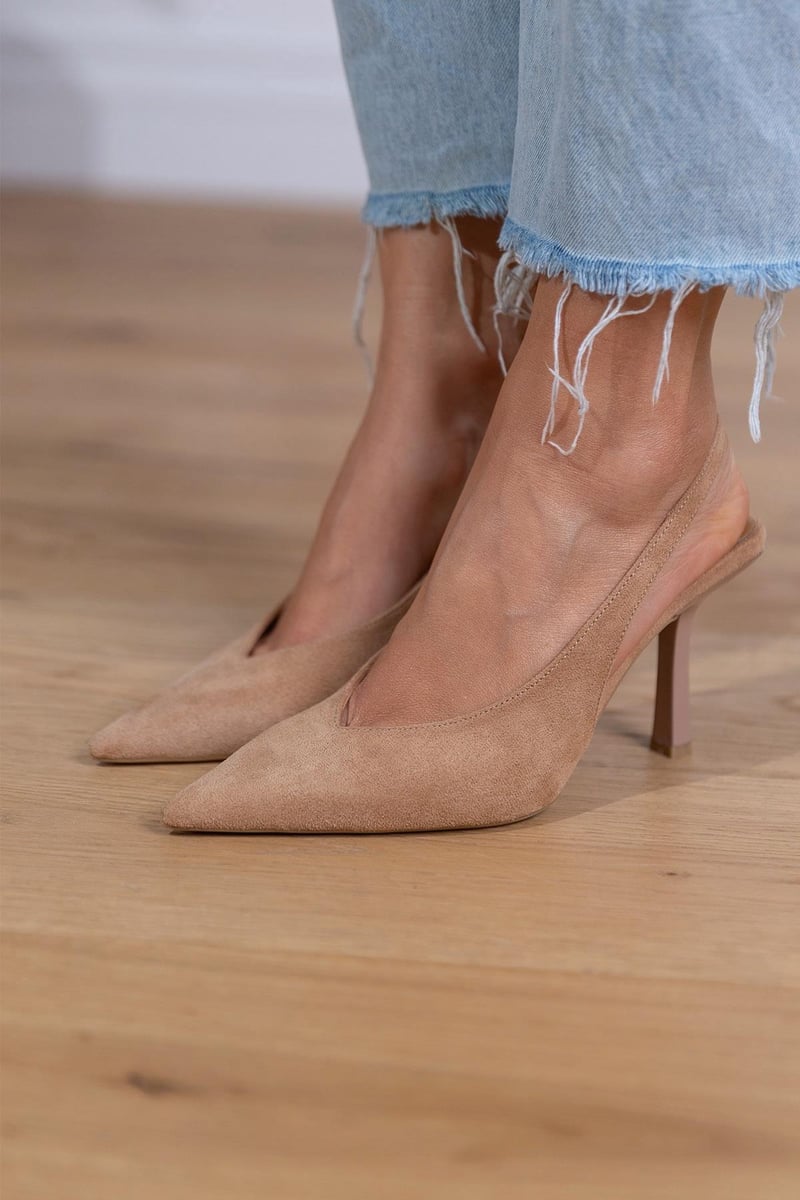 Women's suede slingbacks — pointed toe kitten heels | formal office wear