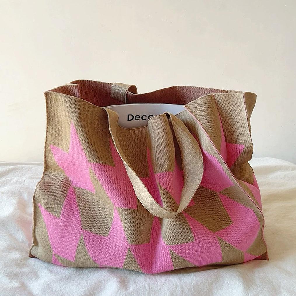Large women's shopper tote bag geometric print