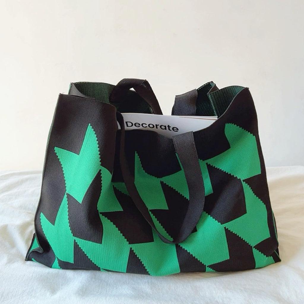 Large women's shopper tote bag geometric print