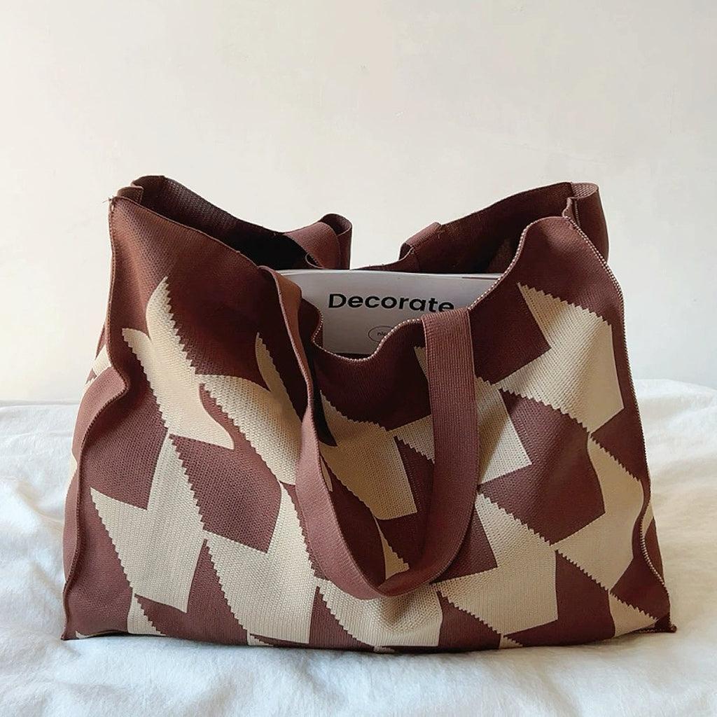 Large women's shopper tote bag geometric print