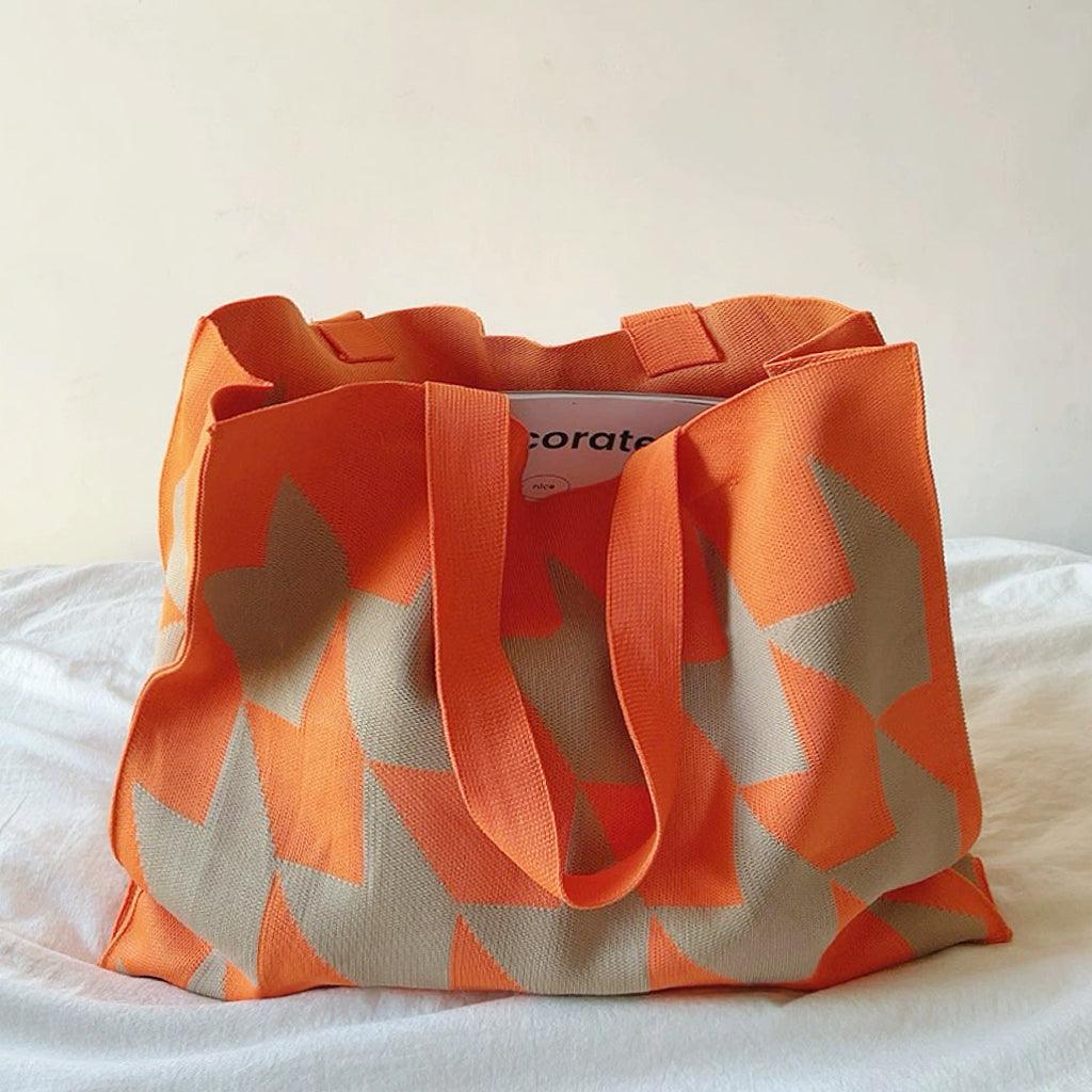 Large women's shopper tote bag geometric print