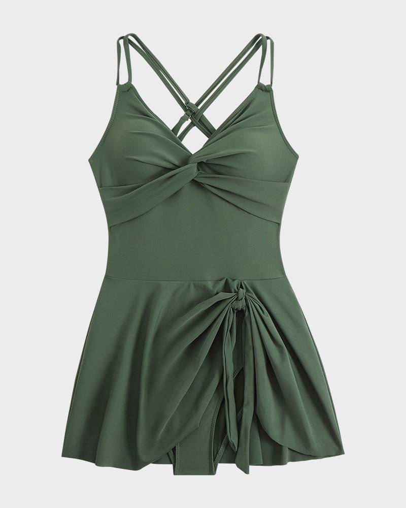 Swim dress swimsuit — one-piece with skirted overlay for beach