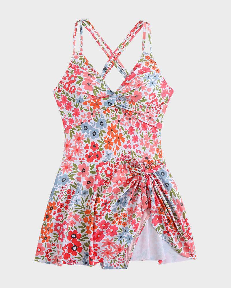Swim dress swimsuit — one-piece with skirted overlay for beach