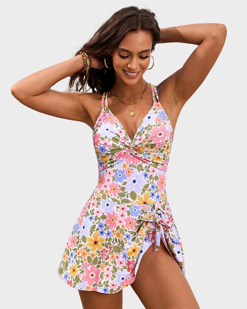 Swim dress swimsuit — one-piece with skirted overlay for beach
