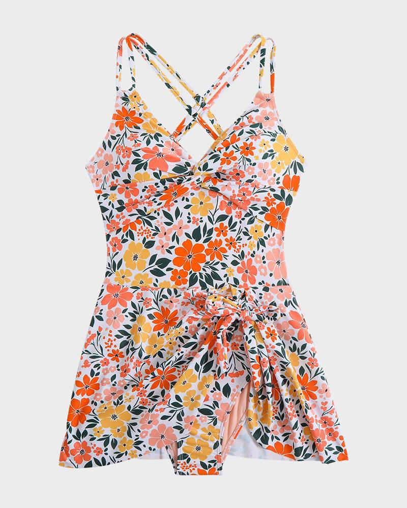Swim dress swimsuit — one-piece with skirted overlay for beach