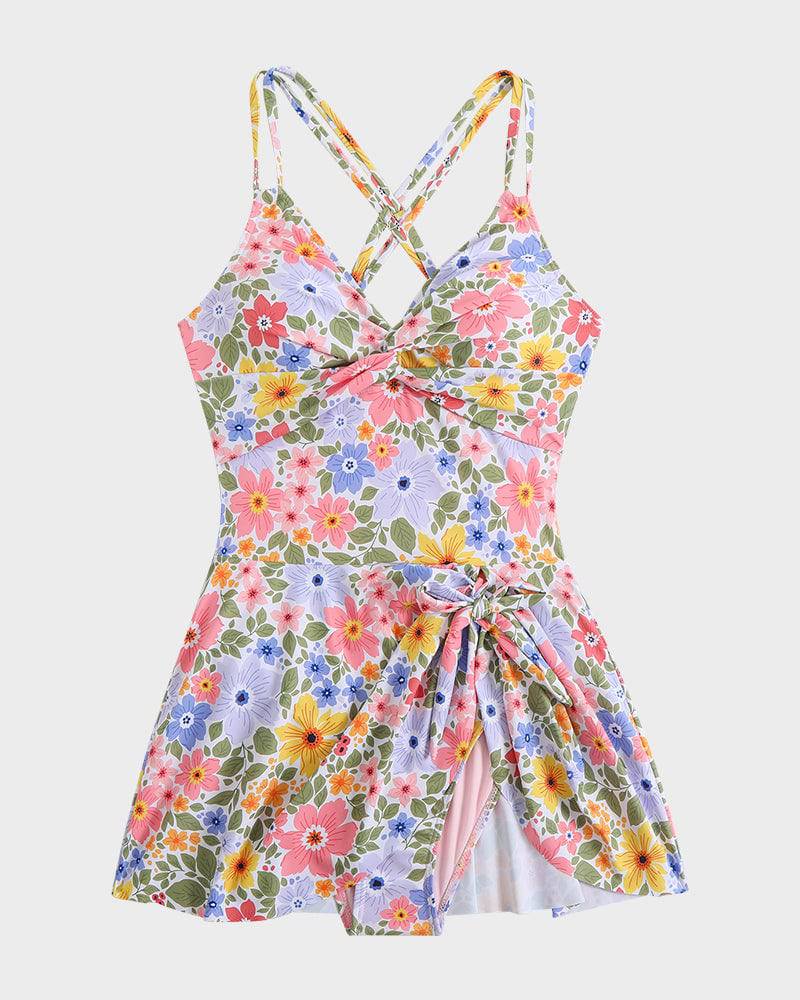 Swim dress swimsuit — one-piece with skirted overlay for beach