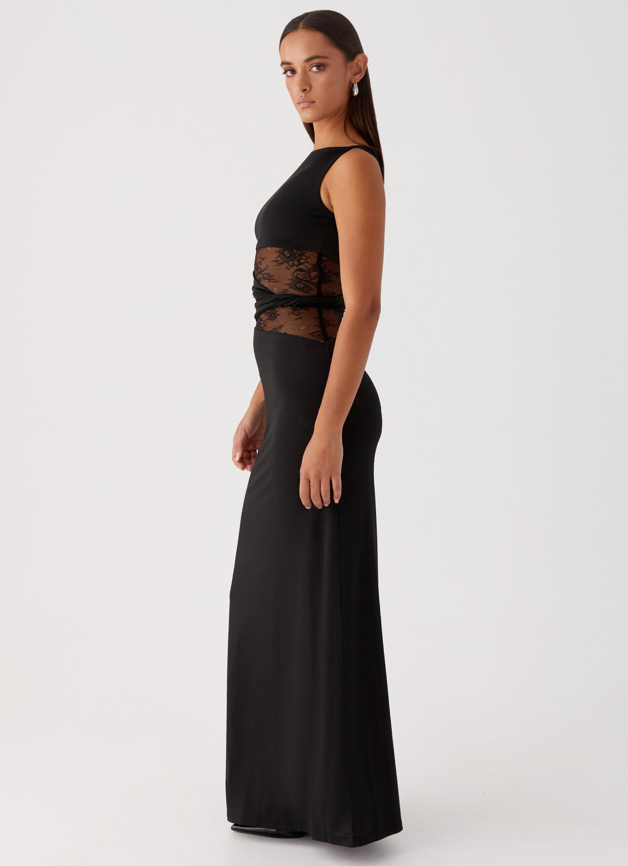 Women's Maxi Dress Sleeveless Boat Neck Lace Cutout Evening