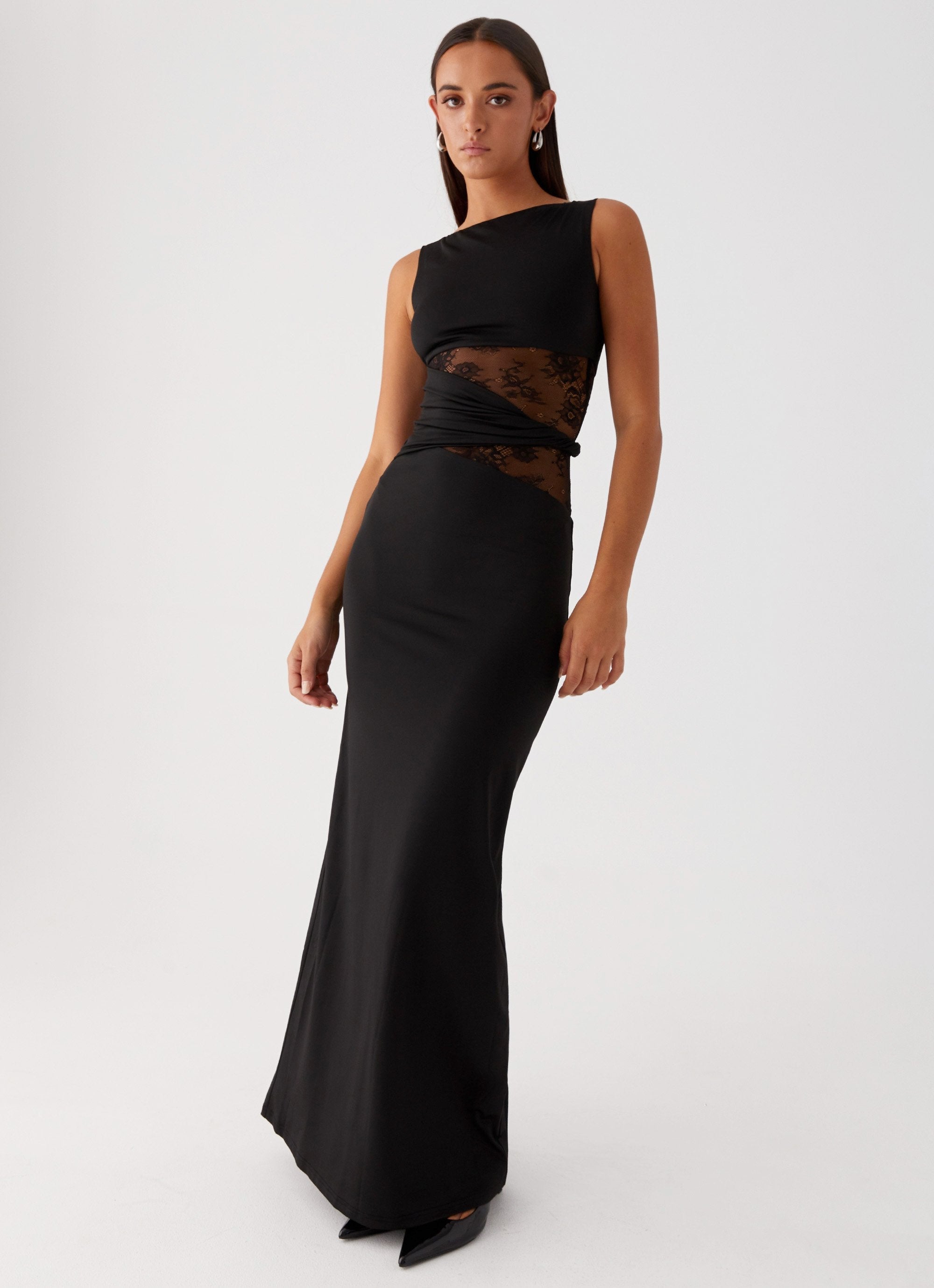 Women's Maxi Dress Sleeveless Boat Neck Lace Cutout Evening