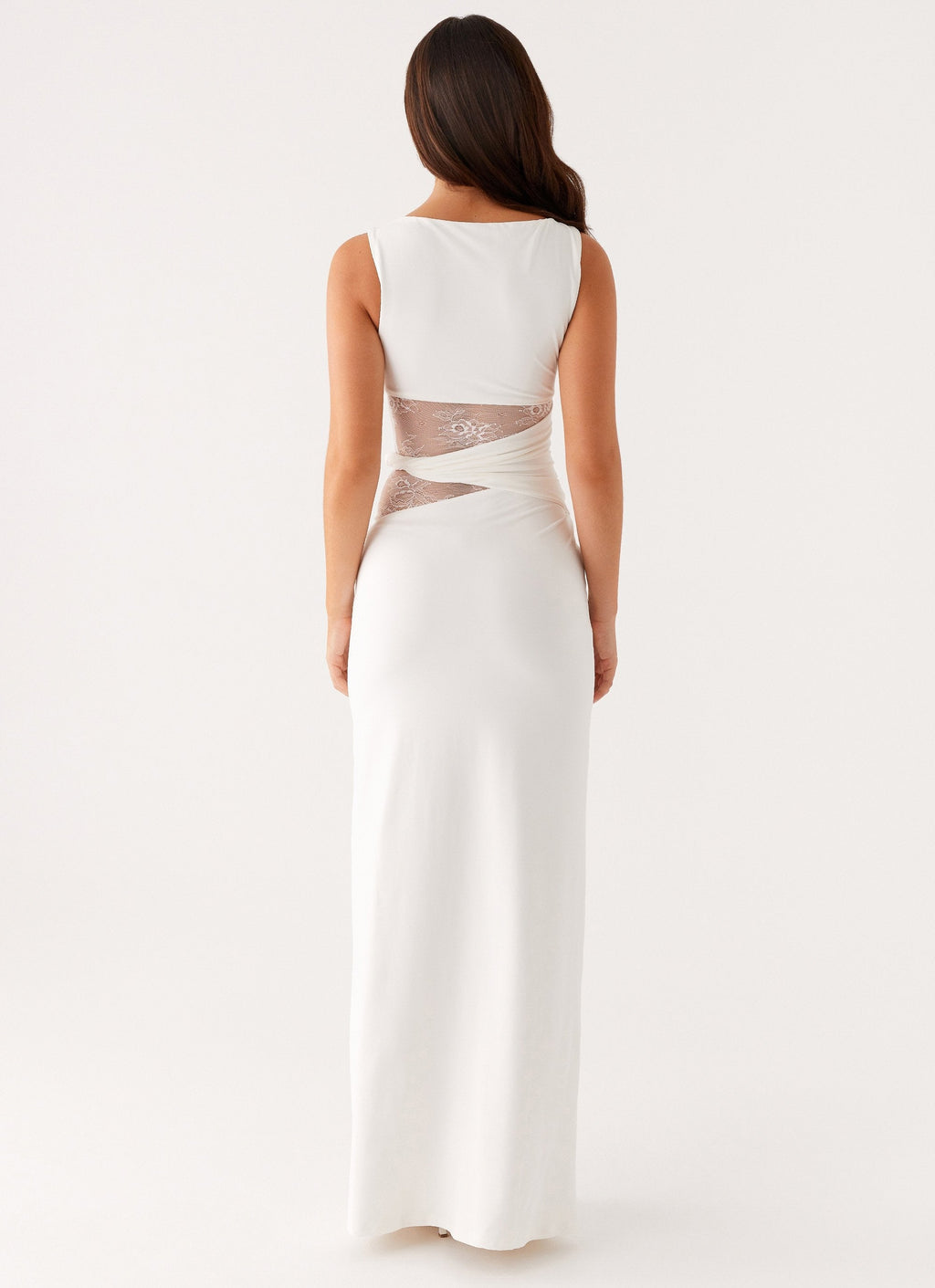 Women's Maxi Dress Sleeveless Boat Neck Lace Cutout Evening