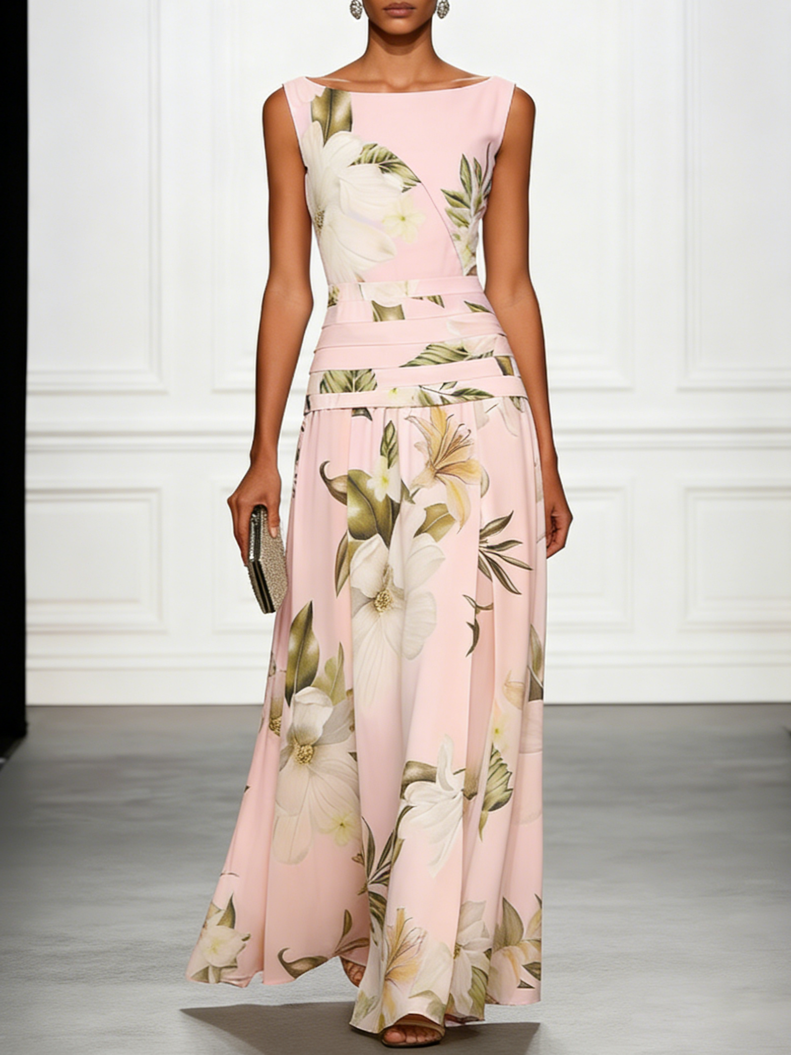 Women's Maxi Dress Floral Boat Neck Sleeveless Wedding