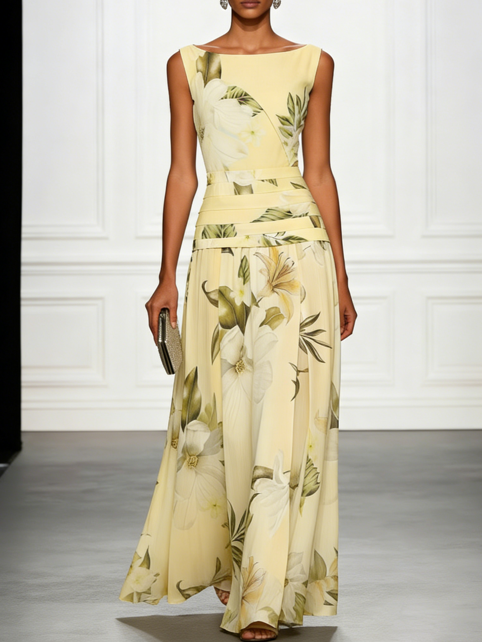 Women's Maxi Dress Floral Boat Neck Sleeveless Wedding
