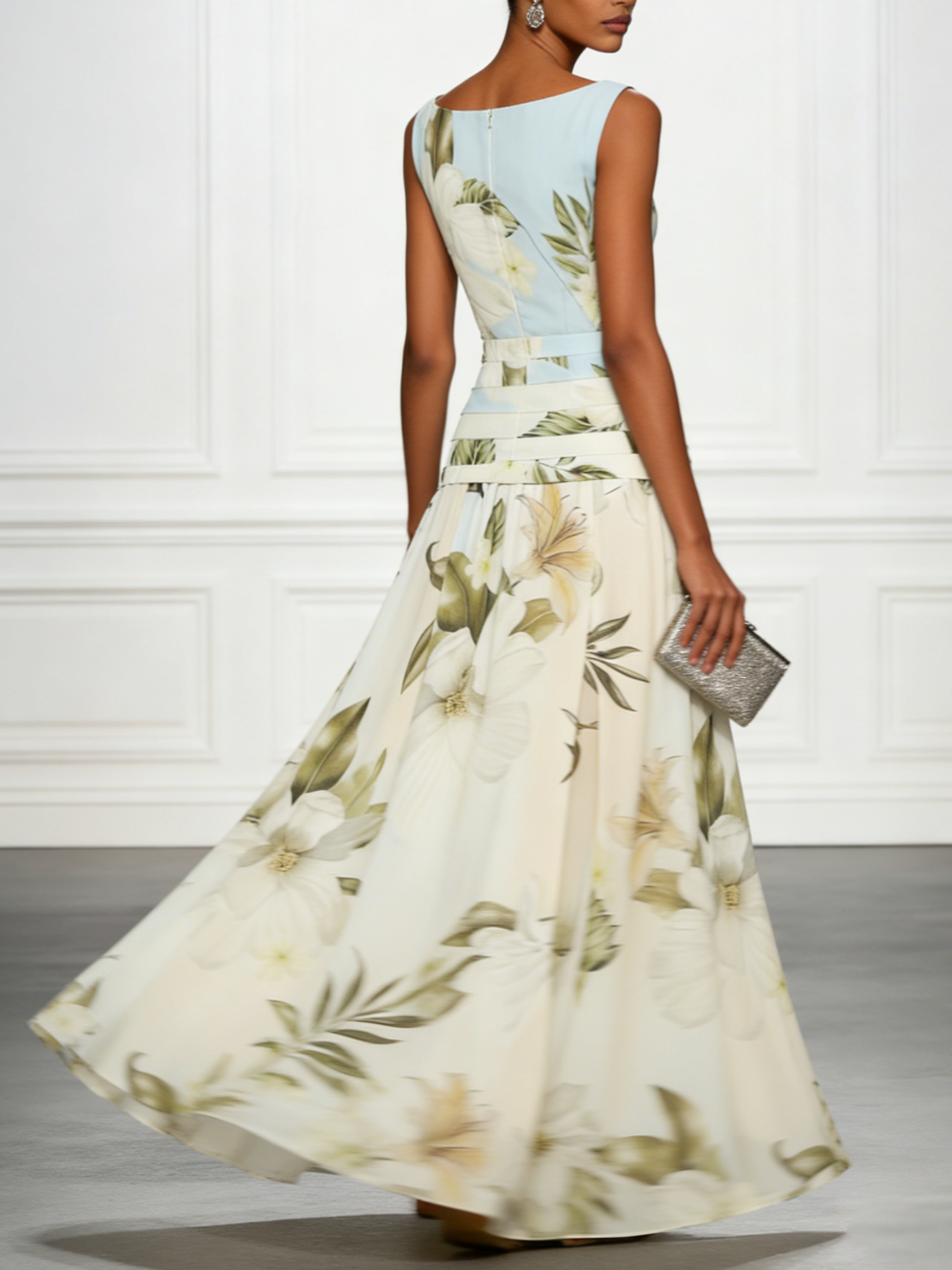 Women's Maxi Dress Floral Boat Neck Sleeveless Wedding