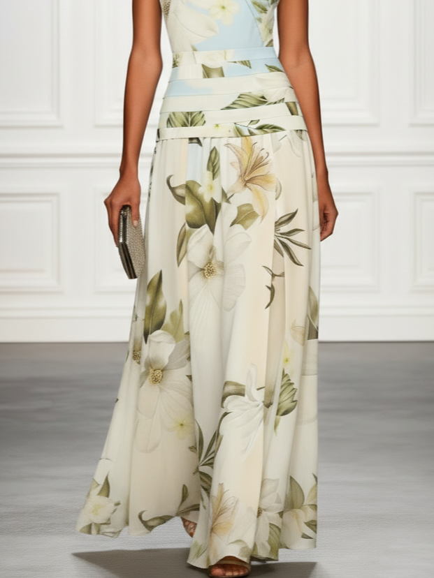 Women's Maxi Dress Floral Boat Neck Sleeveless Wedding
