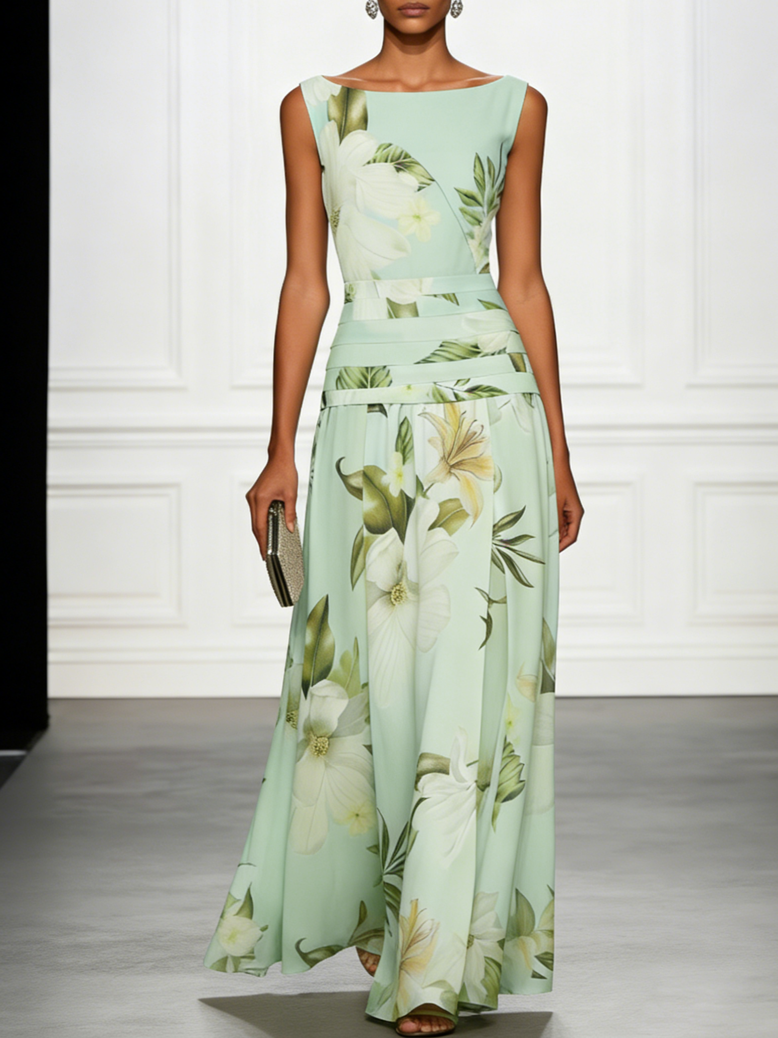 Women's Maxi Dress Floral Boat Neck Sleeveless Wedding