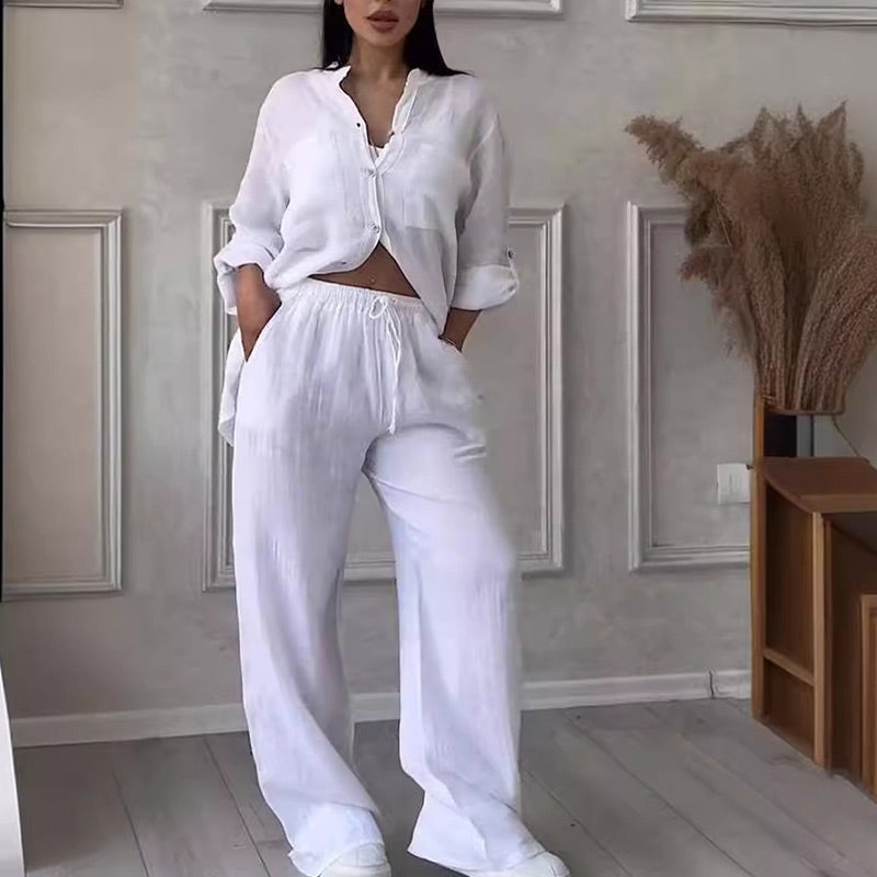 Women's Cotton And Linen Two Piece Set