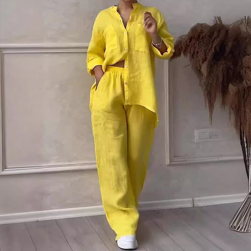 Women's Cotton And Linen Two Piece Set