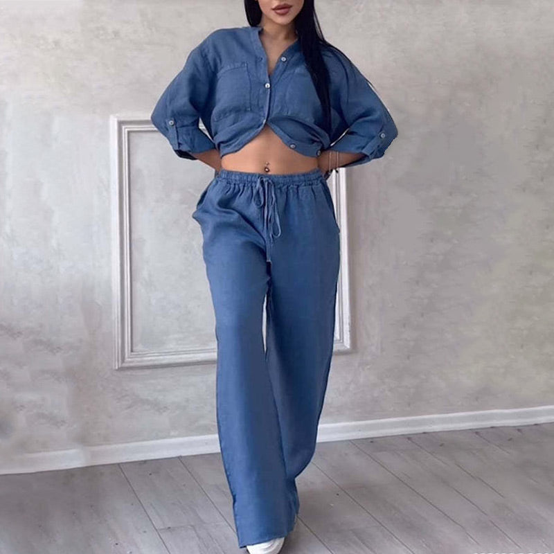 Women's Cotton And Linen Two Piece Set