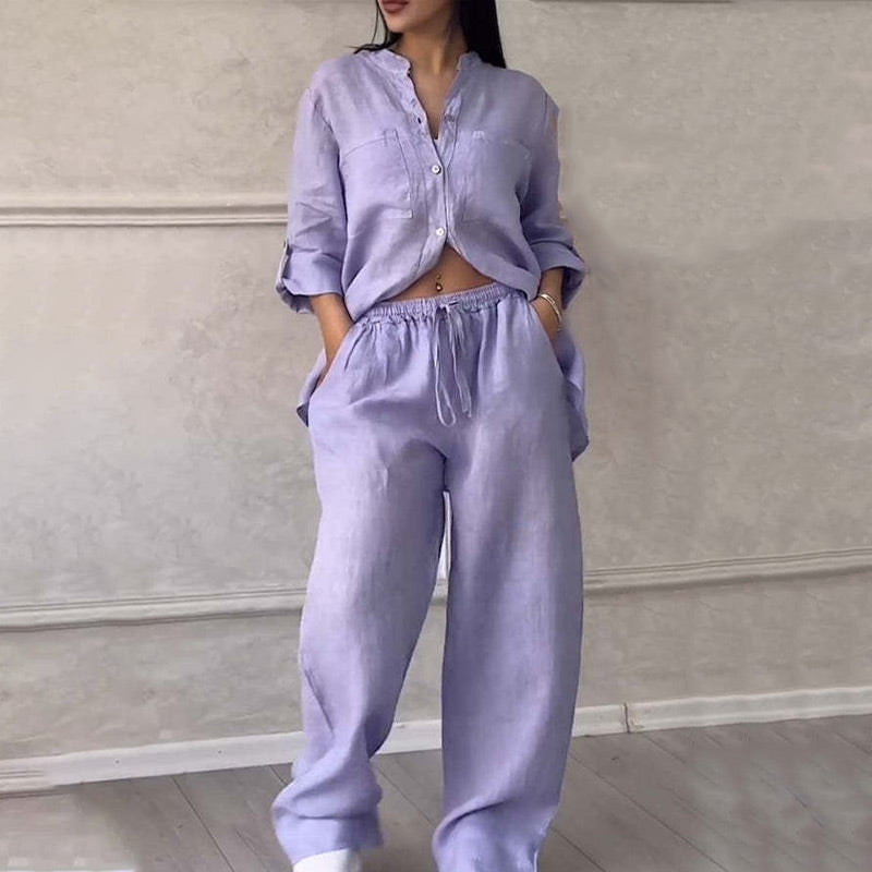 Women's Cotton And Linen Two Piece Set