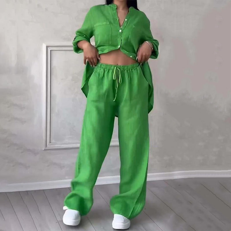 Women's Cotton And Linen Two Piece Set