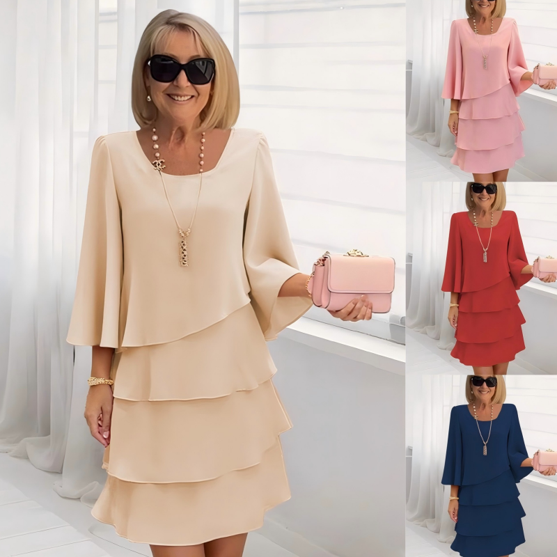 Women's tiered dress — bell sleeves midi | daytime luncheon wedding