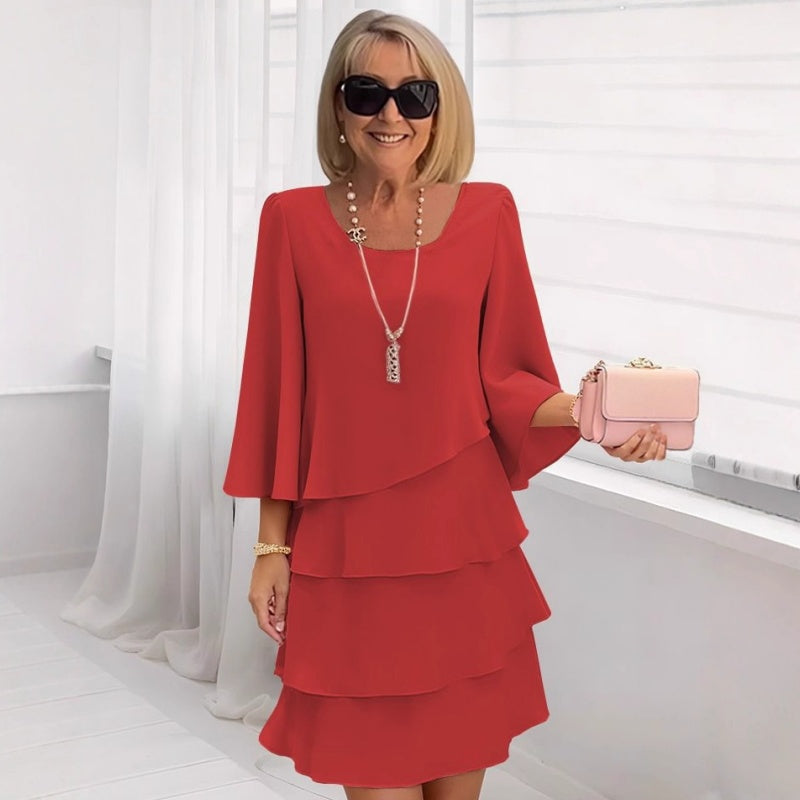Women's tiered dress — bell sleeves midi | daytime luncheon wedding