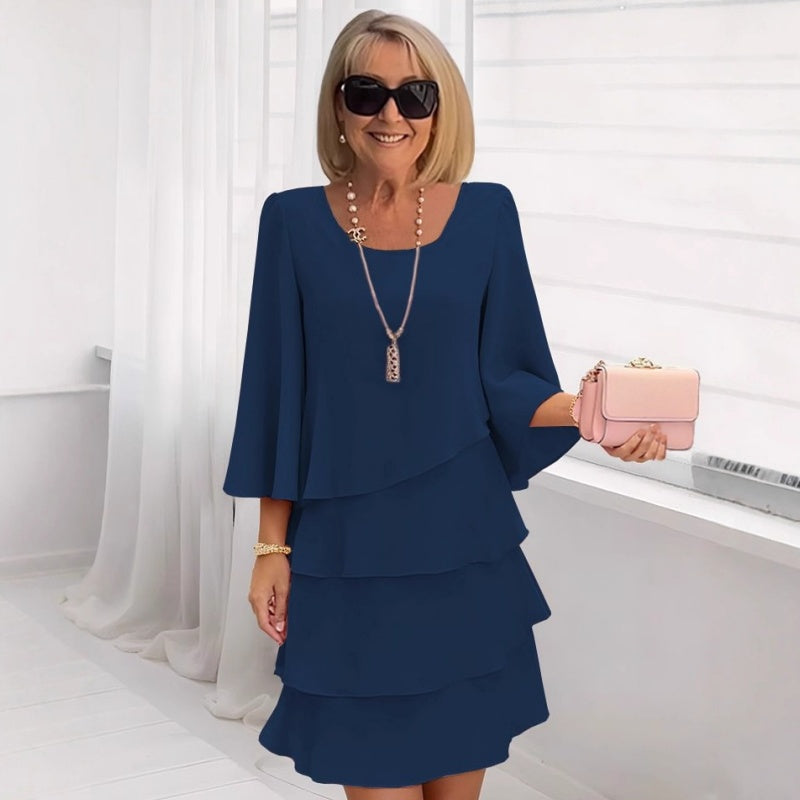 Women's tiered dress — bell sleeves midi | daytime luncheon wedding