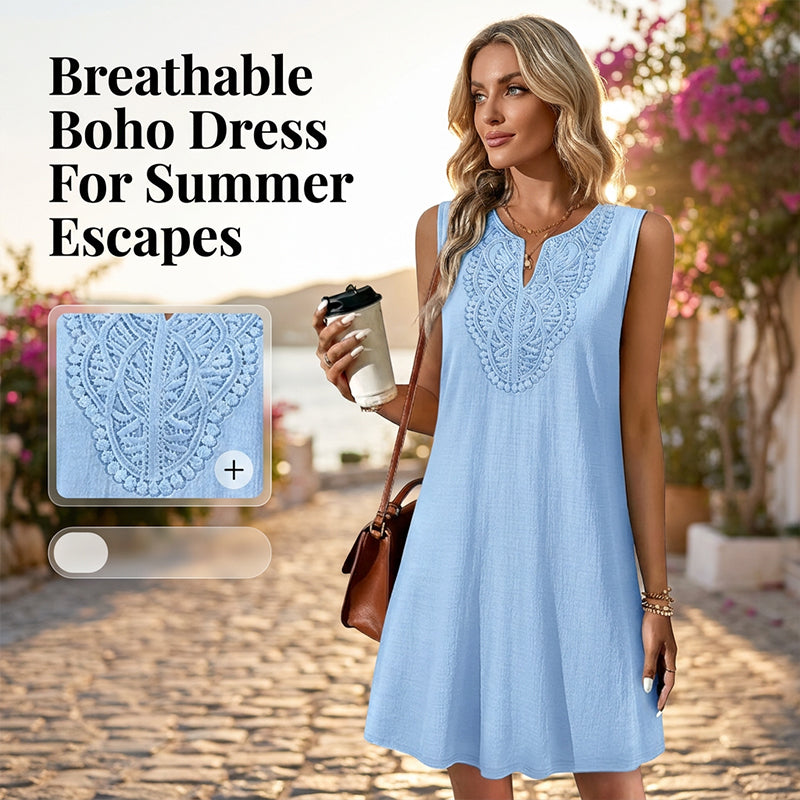 Women's Linen Dress With Embroidery