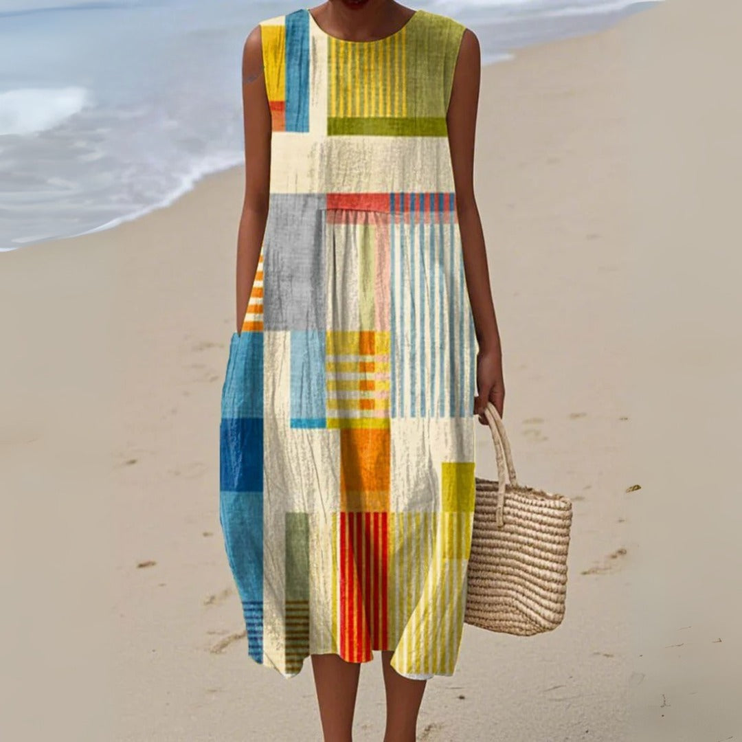 Striped Patchwork Midi Dress