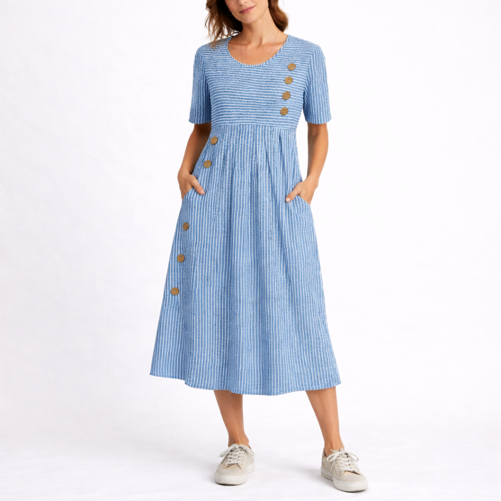 Striped Button Detail Midi Dress