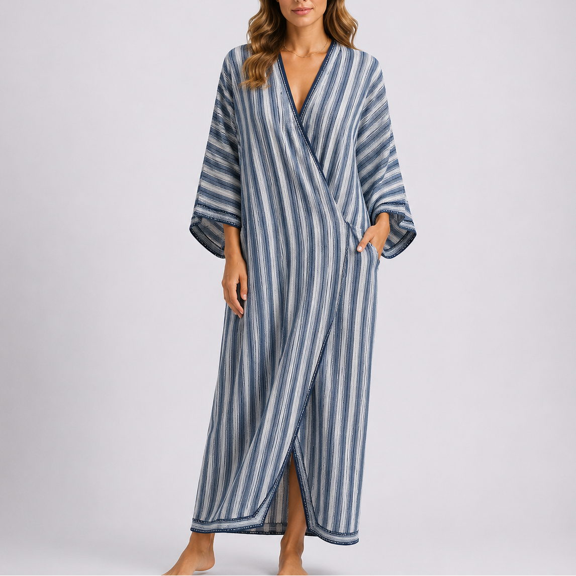 Striped V-Neck Kaftan Maxi Dress
