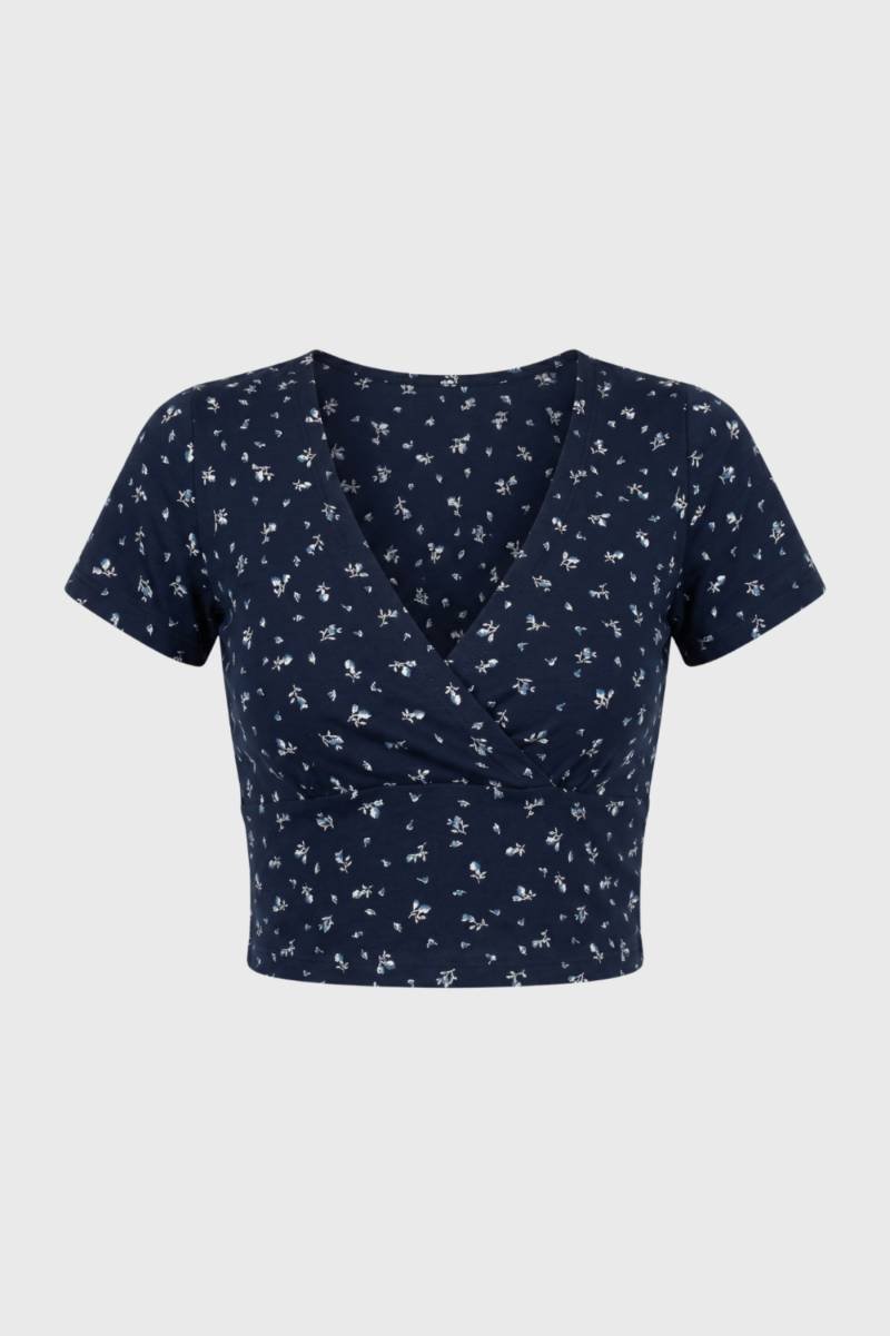 Women's crop top with wrap front design and short sleeves — floral daily