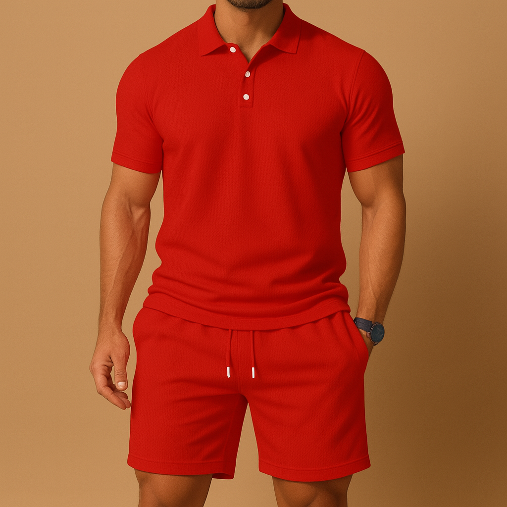 Men's polo and shorts set — lightweight relaxed fit — active outdoor leisure
