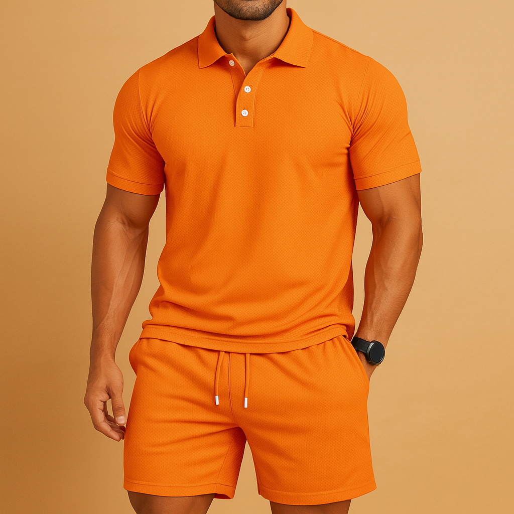 Men's polo and shorts set — lightweight relaxed fit — active outdoor leisure