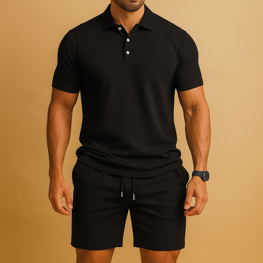 Men's polo and shorts set — lightweight relaxed fit — active outdoor leisure