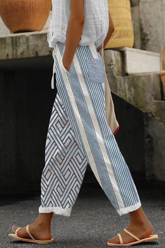 Printed Wide Leg Elastic Waist Pants