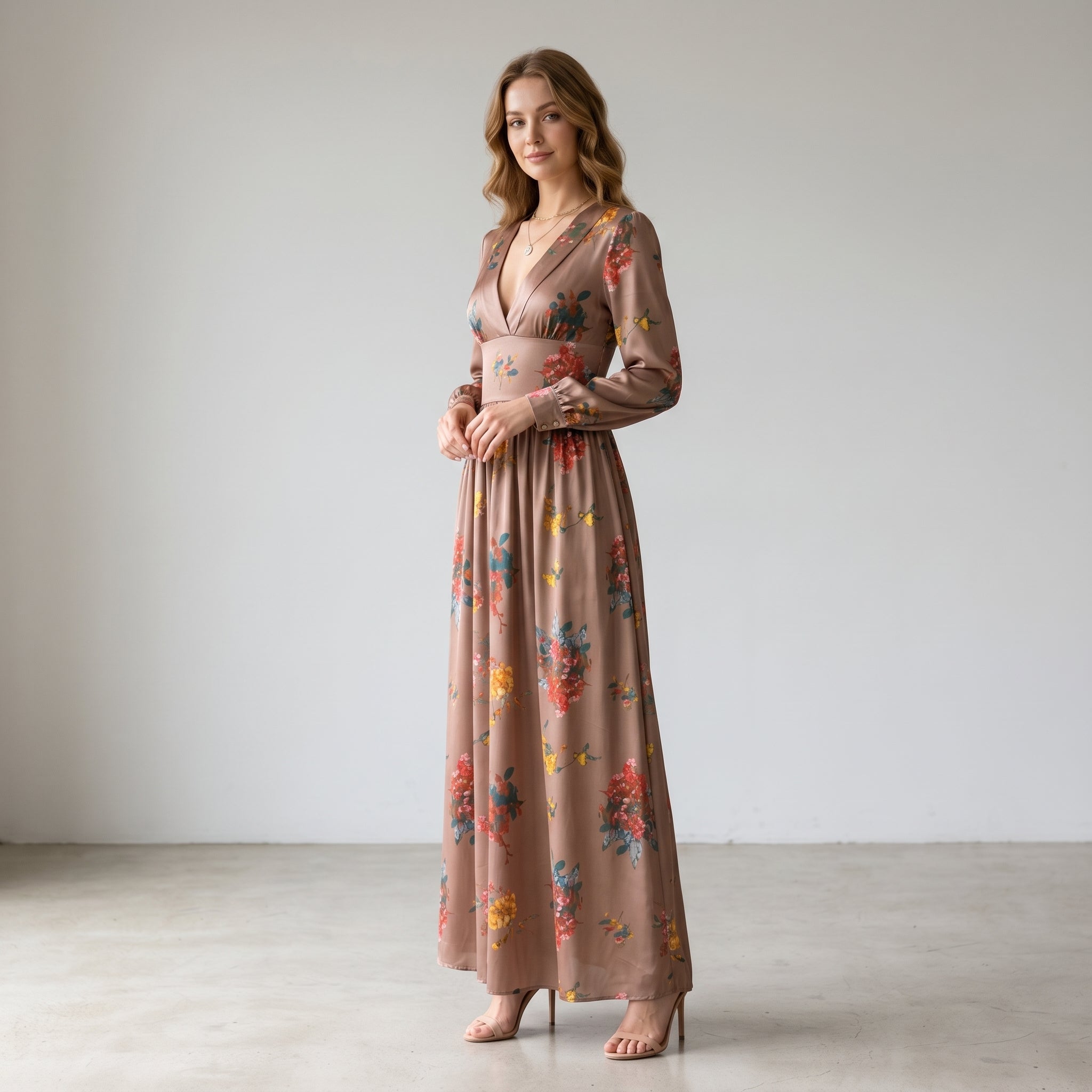 Boho Maxi Dress for Women Long Sleeve Floral Ruffle Tiered A-Line Evening Gown